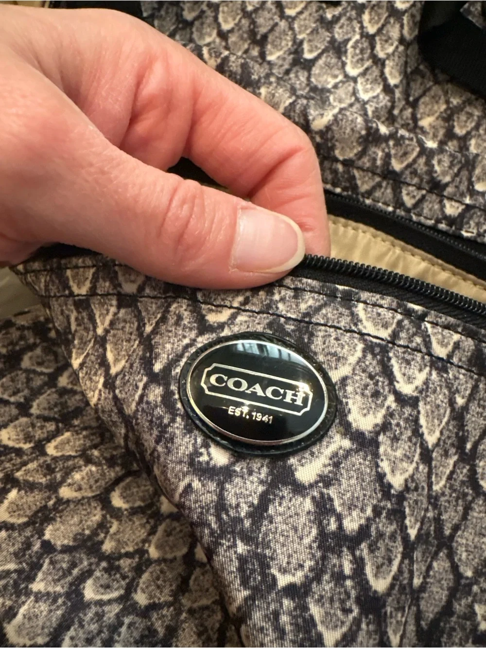 Coach Metallic Snake-Print Tote in Pewter and Black